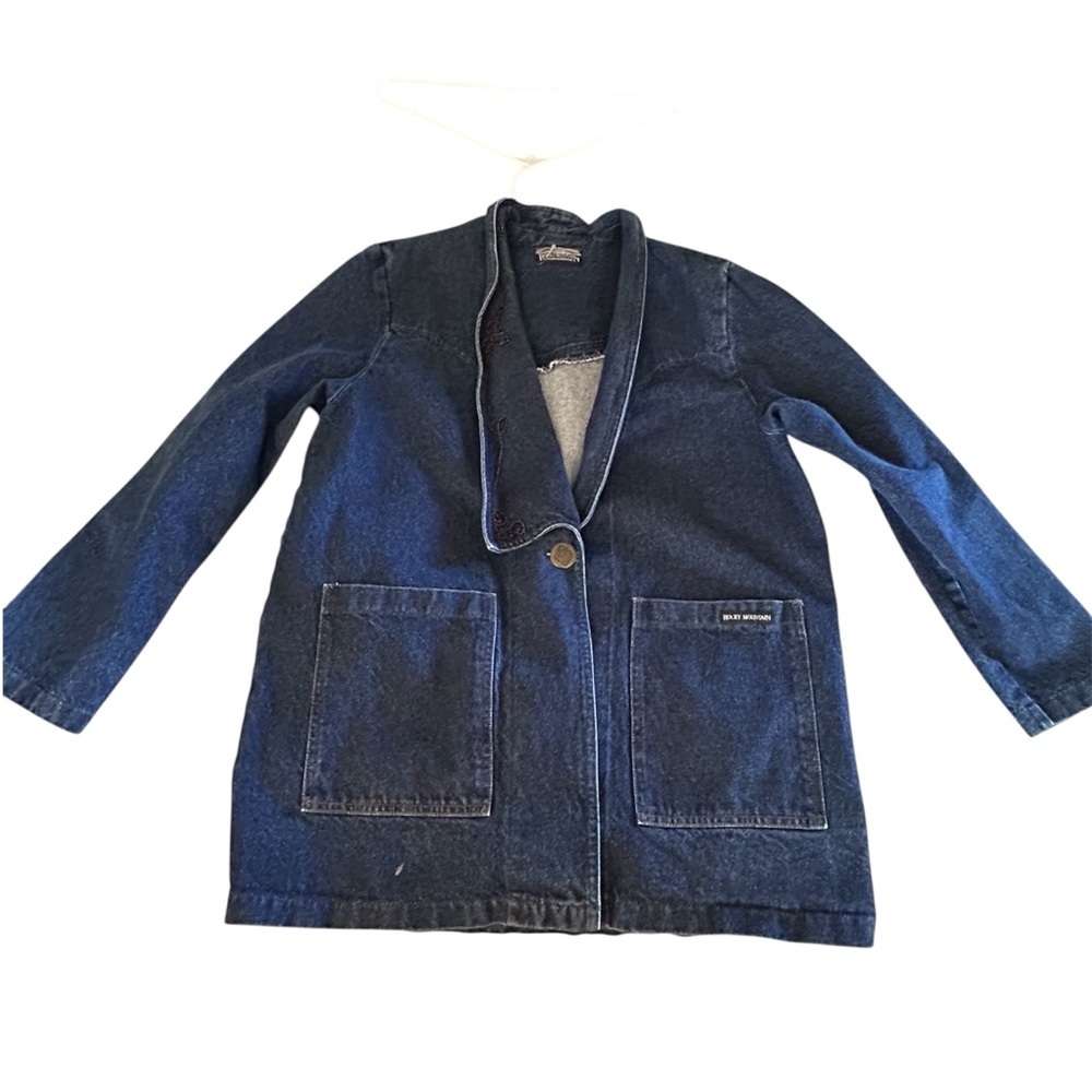 Vintage Rocky Mountain Denim Midi Chore Barn Coat Blazer Jean Jacket L Western